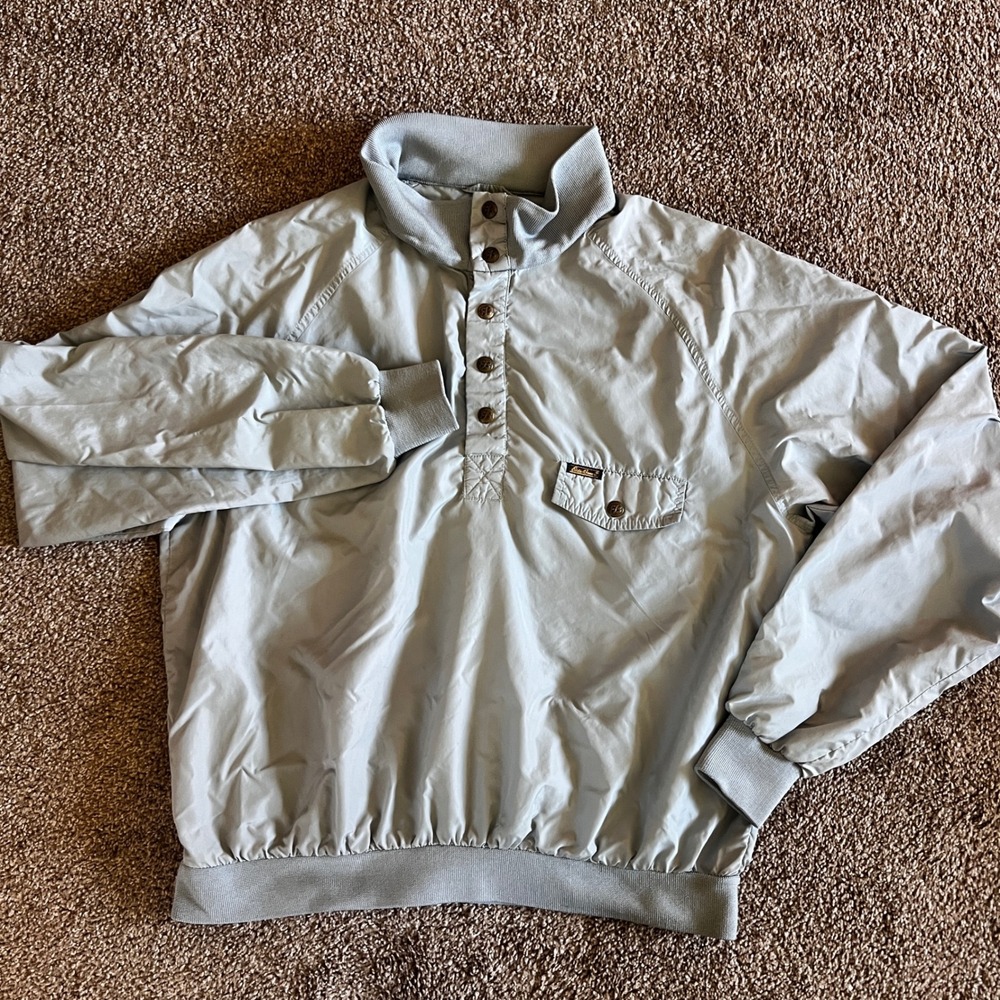 Vintage‎ 80s Eddie Bauer XL Pullover Jacket Windbreaker Anorak Snap Front Gray